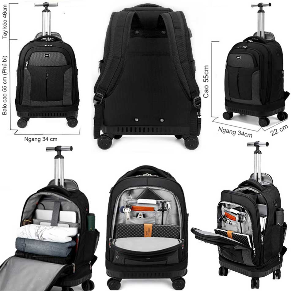 Ba lô du lịch có bốn bánh xe tay kéo đôi Ba lô du lịch có bốn bánh xe tay kéo đôi đựng laptop quần áo TM833