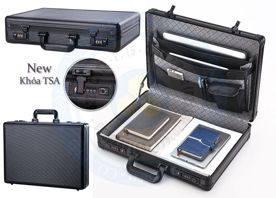 Cặp nhôm khóa số màu đen khổ giấy A3 Cặp nhôm khóa số màu đen đựng được tài liệu khổ giấy A3 TM765