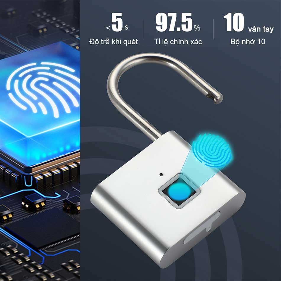 Ổ khóa vân tay thông minh có cổng sạc USB bộ nhớ 10 TM405 (Bạc)