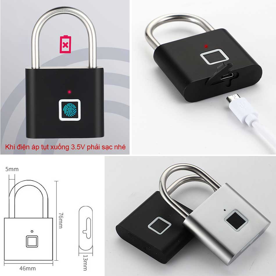 Ổ khóa vân tay thông minh có cổng sạc USB bộ nhớ 10 TM405 (Bạc)