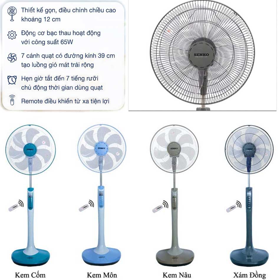 Quạt đứng Senko 7 cánh DR1608 65W có remote BH chính hãng 2 năm