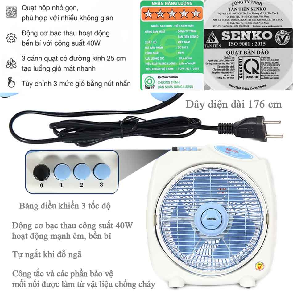 Quạt hộp Senko 3 cánh BD1012 40W 