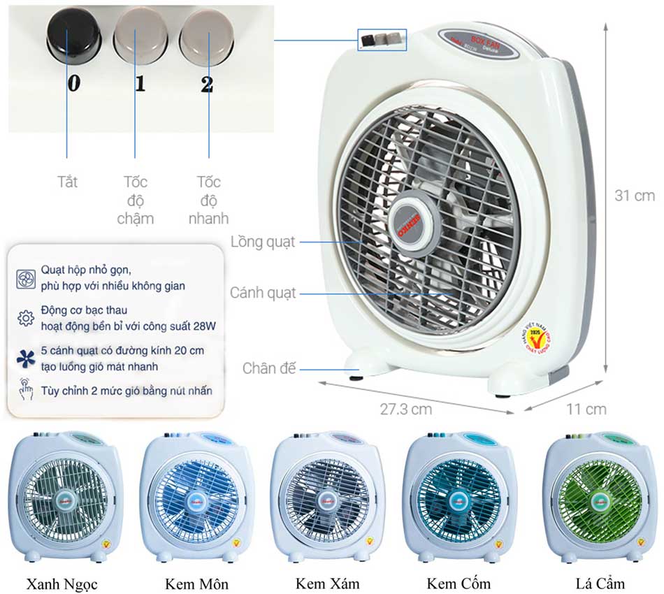 Quạt hộp mini Senko 5 cánh BD230 28W BH chính hãng 2 năm