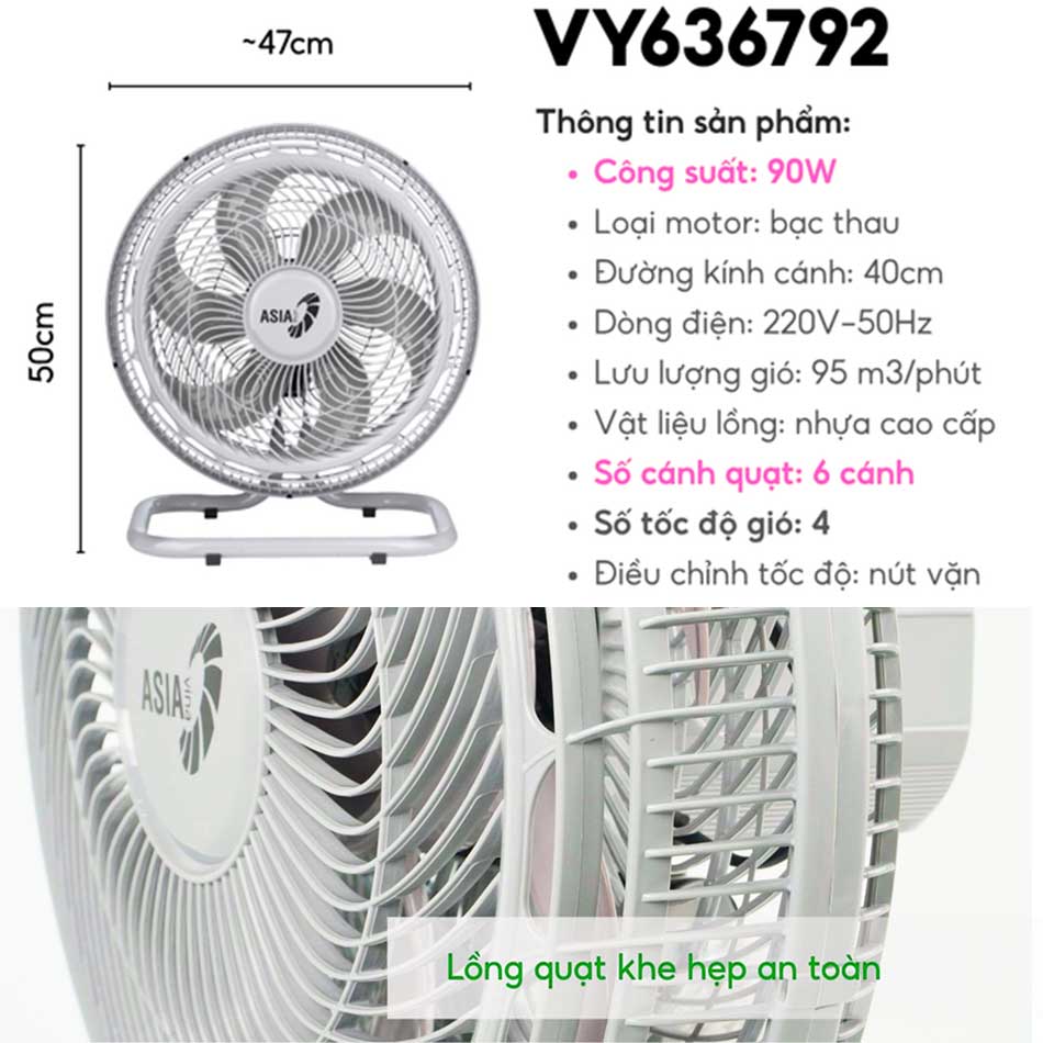 Quạt sàn ASIAvina Turbo Plus VY636792 công suất 90W 6 cánh