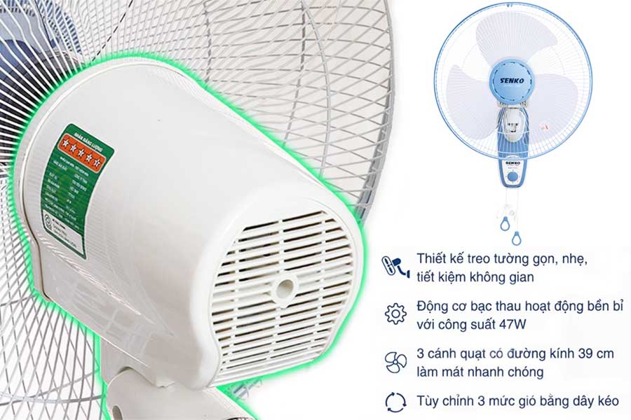 Quạt treo tường Senko 3 cánh 2 dây TC1626 47W