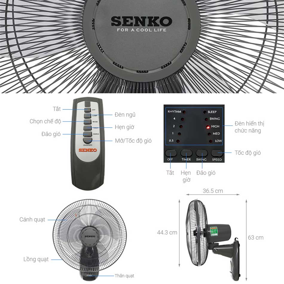 Quạt treo tường Senko TR1628 47W có remote Quạt treo tường Senko TR1628 47W có remote BH chính hãng 2 năm