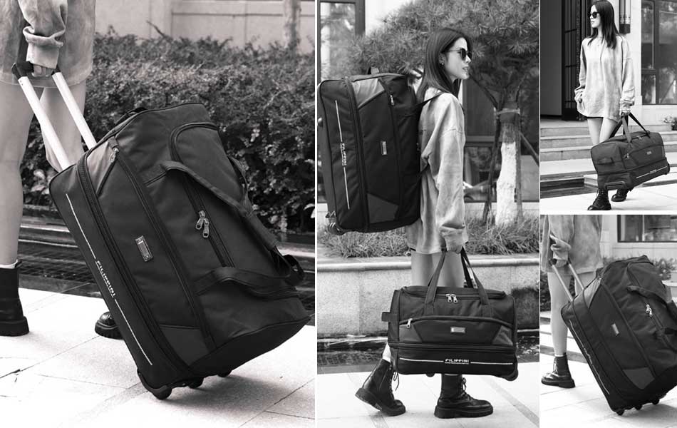 Túi trống du lịch có bánh xe size 28 màu đen Túi trống du lịch có bánh xe tay kéo 2 tầng size 28 màu đen TM887