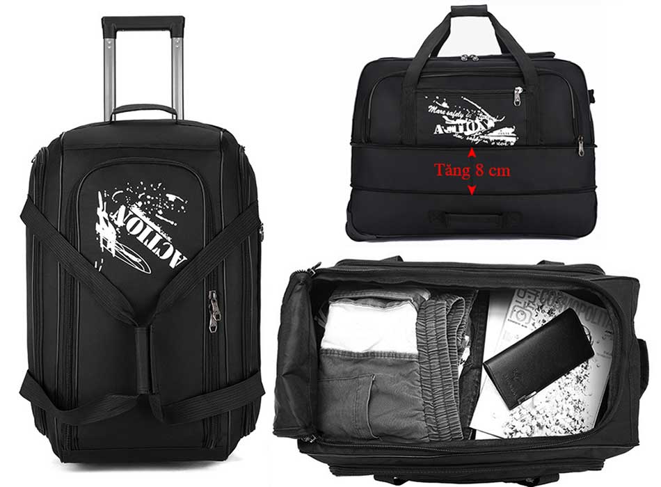 Túi trống du lịch có tay kéo bánh xe tầng mở rộng size 20 tím TM890