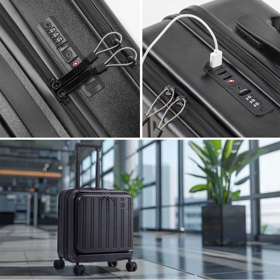 Vali có ngăn laptop ipad cổng USB Vali công nghệ có ngăn đựng laptop ipad cổng sạc USB 15 inch TM151