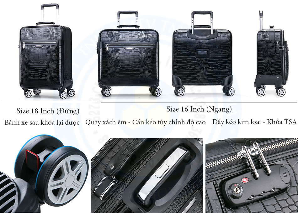 Vali xách tay giả da cá sấu thời trang đẹp size 18 màu đen TM206