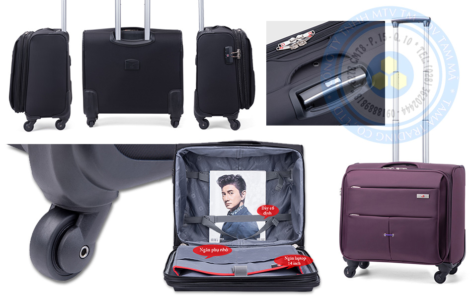 Vali kéo ngang nữ Vali kéo ngang nữ đẹp vải dù chống nước size 16 nhỏ TM006 (Tím)