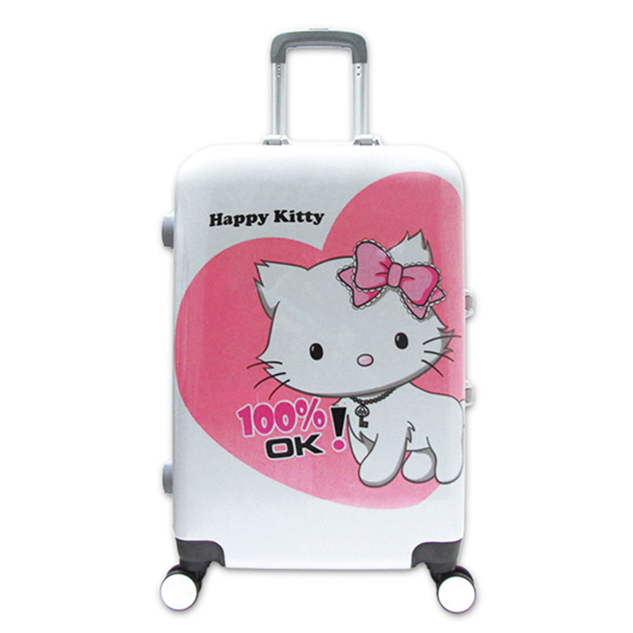 Vali khóa sập giá rẻ hình mèo Kitty đựng 20kg màu trắng Vali khóa sập giá rẻ nhựa in hình mèo Kitty đựng quần áo 20kg TM407