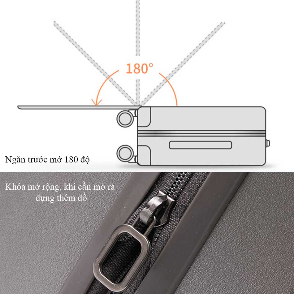 Vali nhựa size 16 có ngăn trước đựng laptop kiểu pilot vuông TM173